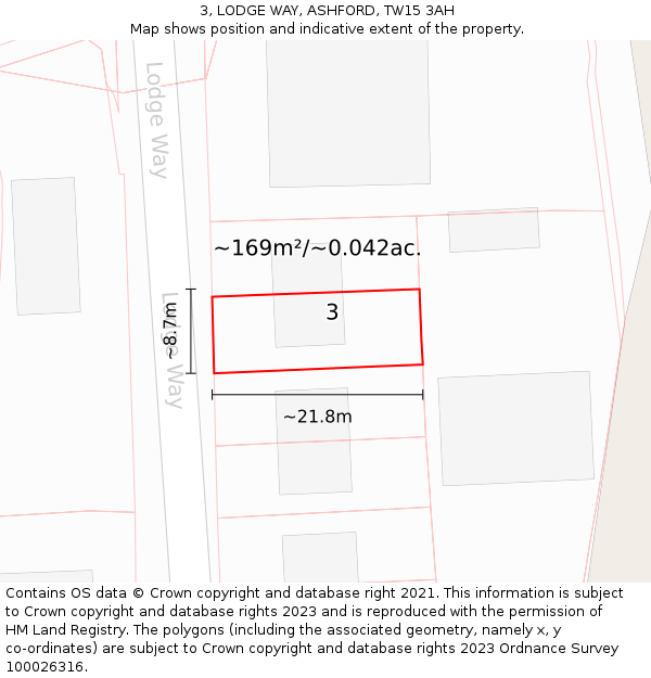 3, LODGE WAY, ASHFORD, TW15 3AH: Plot and title map
