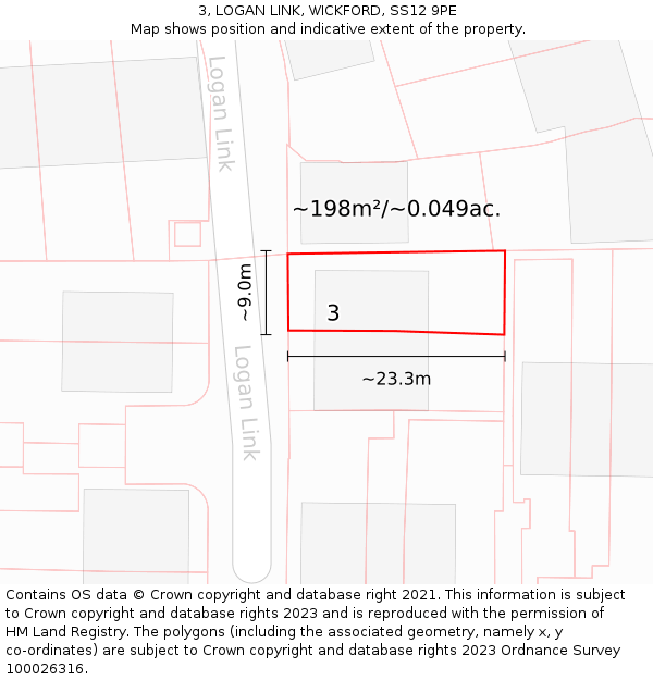 3, LOGAN LINK, WICKFORD, SS12 9PE: Plot and title map