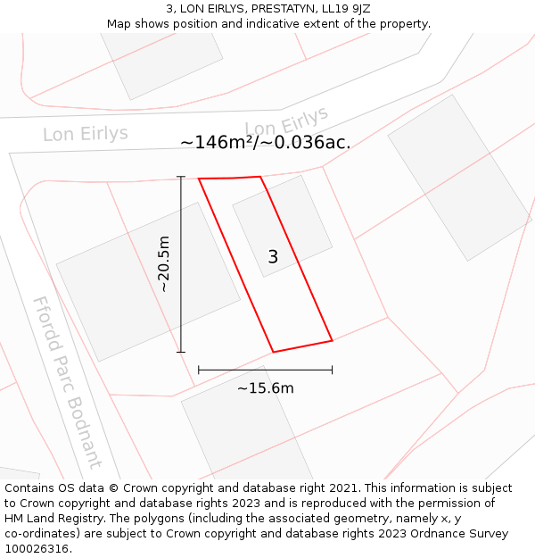 3, LON EIRLYS, PRESTATYN, LL19 9JZ: Plot and title map