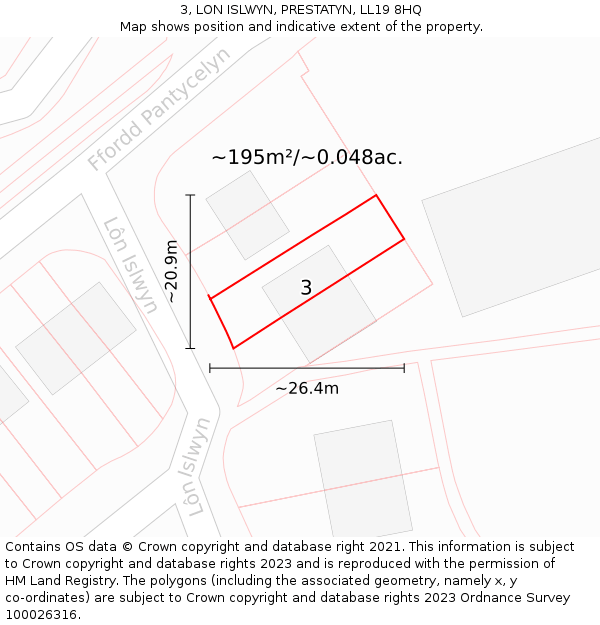 3, LON ISLWYN, PRESTATYN, LL19 8HQ: Plot and title map