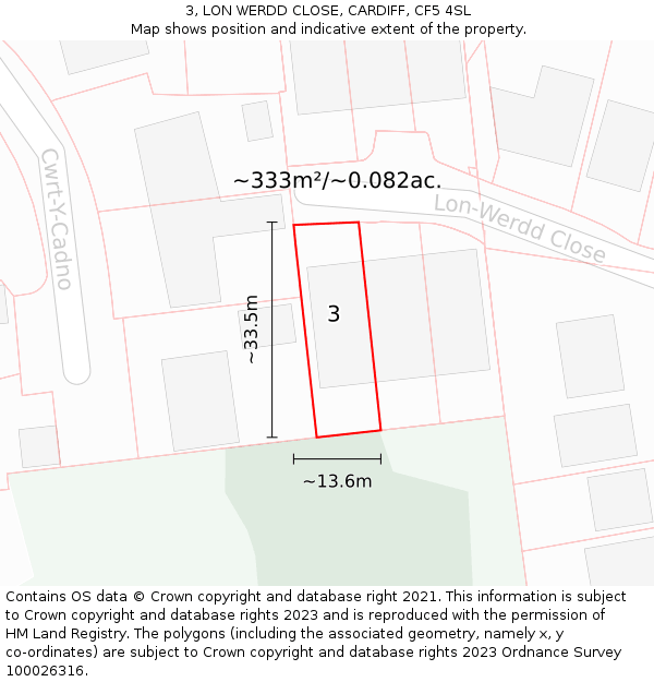3, LON WERDD CLOSE, CARDIFF, CF5 4SL: Plot and title map