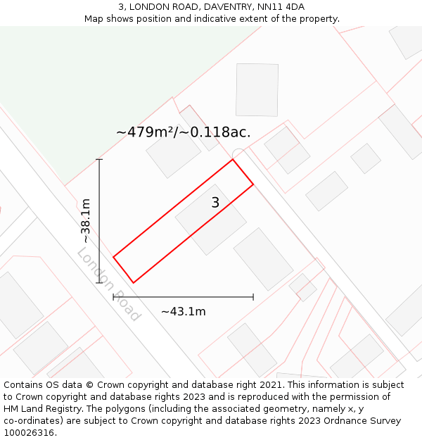 3, LONDON ROAD, DAVENTRY, NN11 4DA: Plot and title map