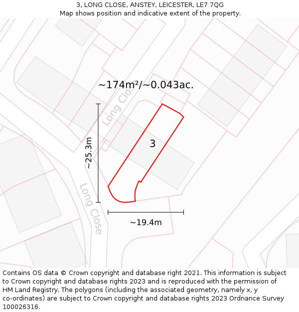 3, LONG CLOSE, ANSTEY, LEICESTER, LE7 7QG: Plot and title map