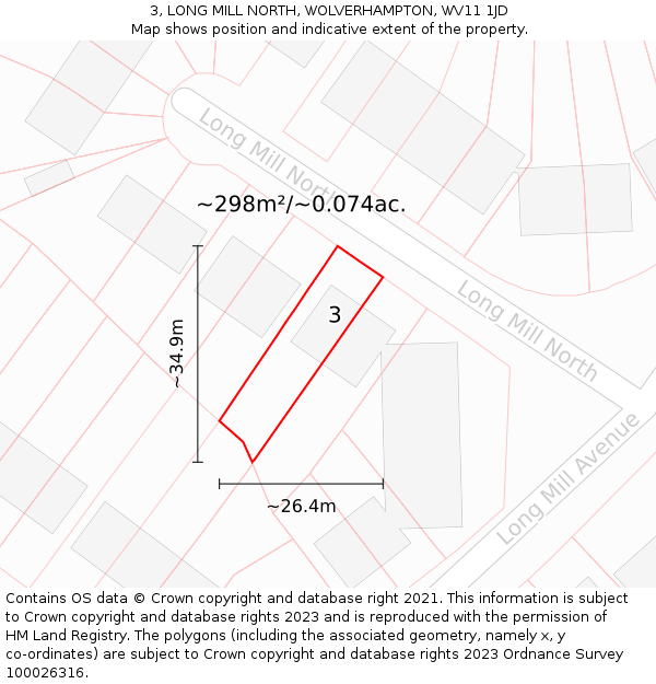 3, LONG MILL NORTH, WOLVERHAMPTON, WV11 1JD: Plot and title map
