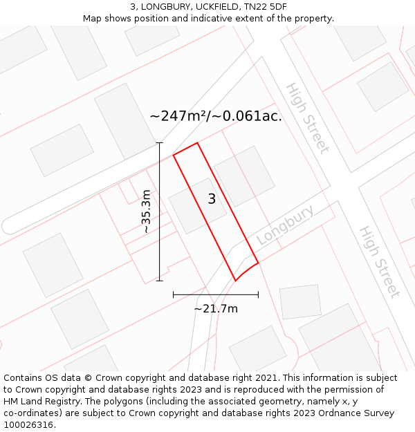 3, LONGBURY, UCKFIELD, TN22 5DF: Plot and title map