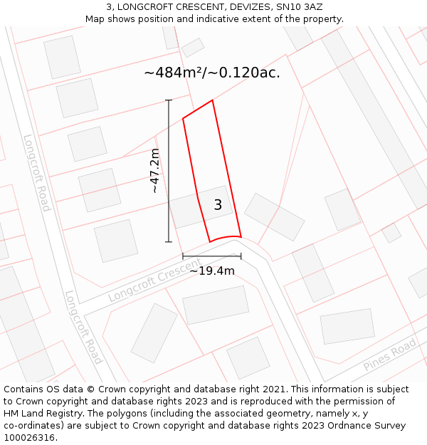 3, LONGCROFT CRESCENT, DEVIZES, SN10 3AZ: Plot and title map