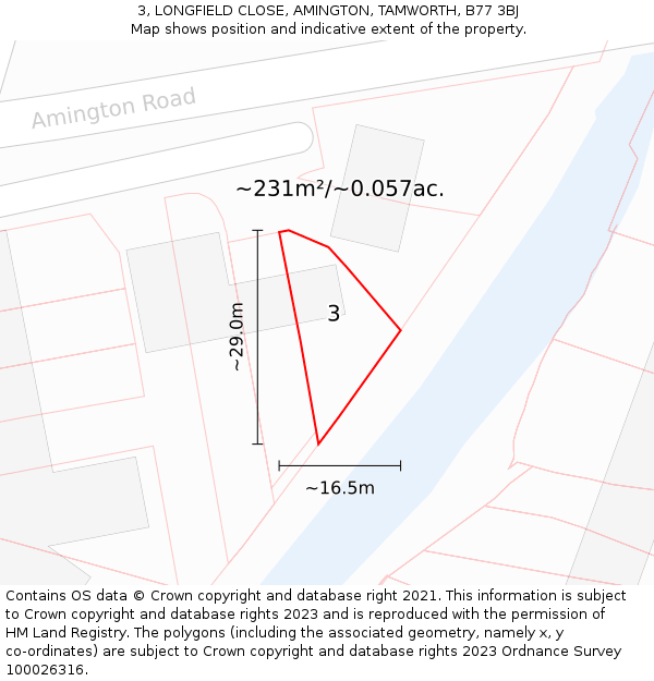 3, LONGFIELD CLOSE, AMINGTON, TAMWORTH, B77 3BJ: Plot and title map
