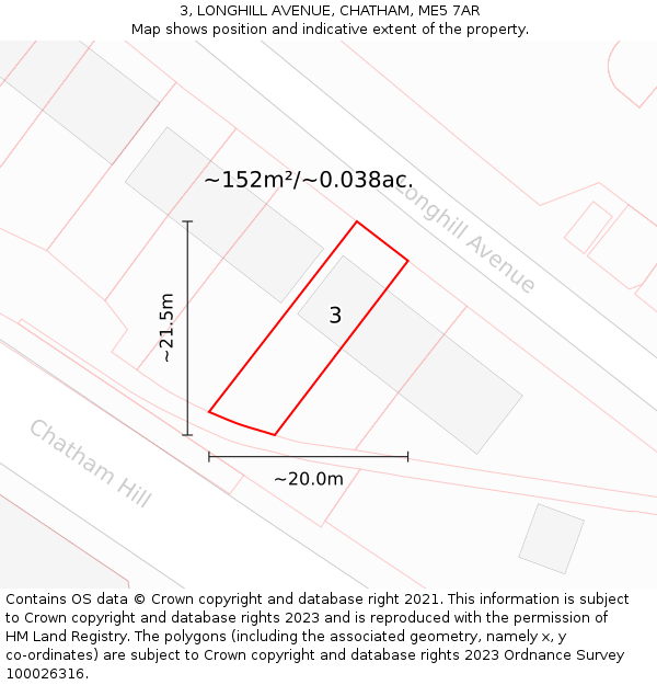 3, LONGHILL AVENUE, CHATHAM, ME5 7AR: Plot and title map