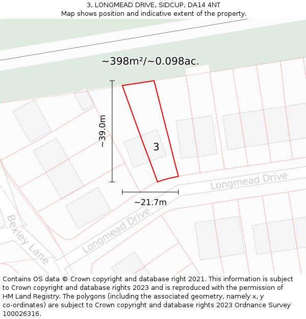 3, LONGMEAD DRIVE, SIDCUP, DA14 4NT: Plot and title map