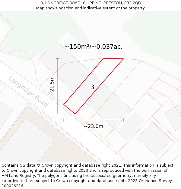 3, LONGRIDGE ROAD, CHIPPING, PRESTON, PR3 2QD: Plot and title map