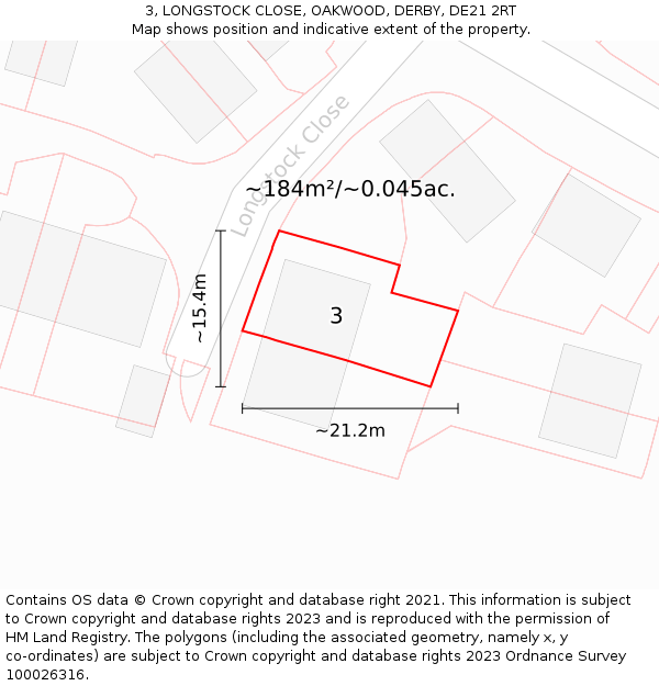 3, LONGSTOCK CLOSE, OAKWOOD, DERBY, DE21 2RT: Plot and title map