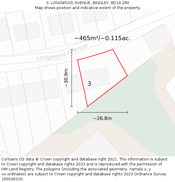 3, LONGWOOD AVENUE, BINGLEY, BD16 2RX: Plot and title map