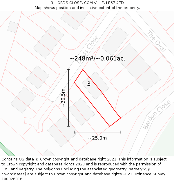 3, LORDS CLOSE, COALVILLE, LE67 4ED: Plot and title map