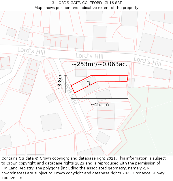 3, LORDS GATE, COLEFORD, GL16 8RT: Plot and title map