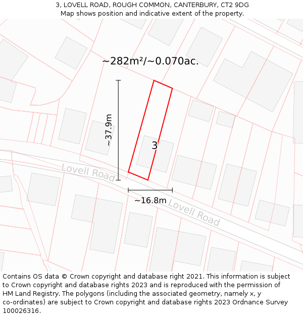 3, LOVELL ROAD, ROUGH COMMON, CANTERBURY, CT2 9DG: Plot and title map