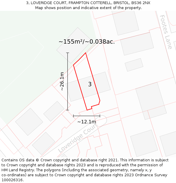 3, LOVERIDGE COURT, FRAMPTON COTTERELL, BRISTOL, BS36 2NX: Plot and title map