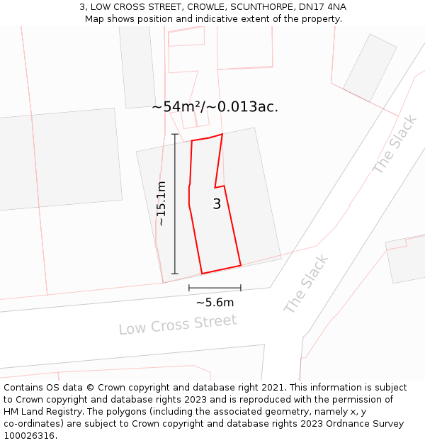 3, LOW CROSS STREET, CROWLE, SCUNTHORPE, DN17 4NA: Plot and title map