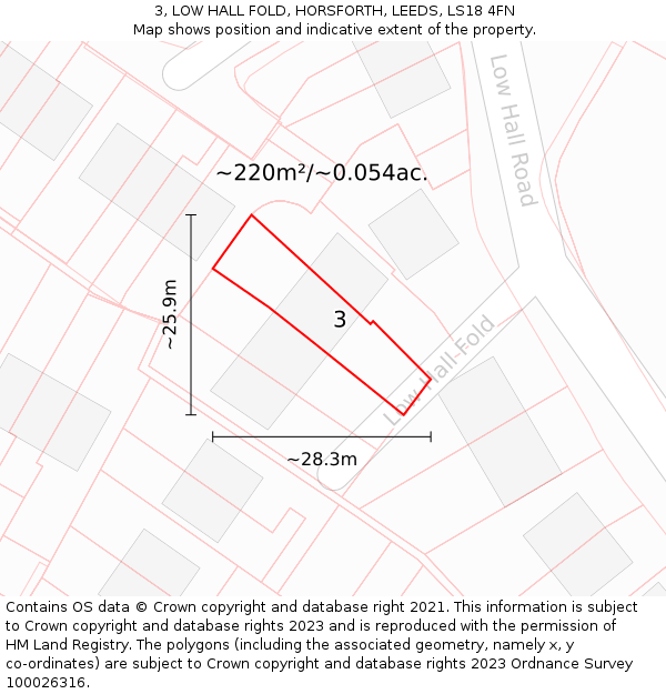 3, LOW HALL FOLD, HORSFORTH, LEEDS, LS18 4FN: Plot and title map