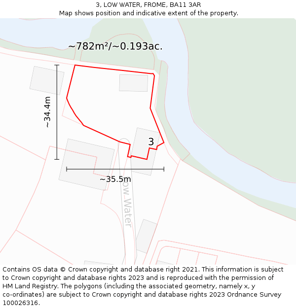 3, LOW WATER, FROME, BA11 3AR: Plot and title map