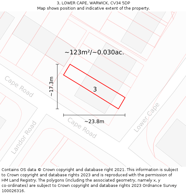 3, LOWER CAPE, WARWICK, CV34 5DP: Plot and title map