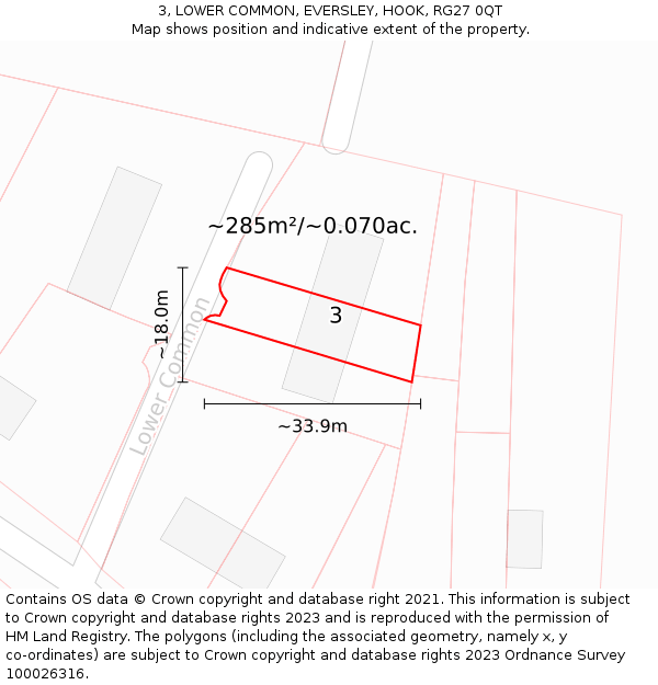 3, LOWER COMMON, EVERSLEY, HOOK, RG27 0QT: Plot and title map