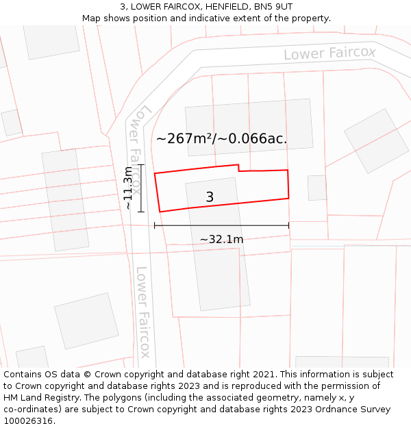 3, LOWER FAIRCOX, HENFIELD, BN5 9UT: Plot and title map