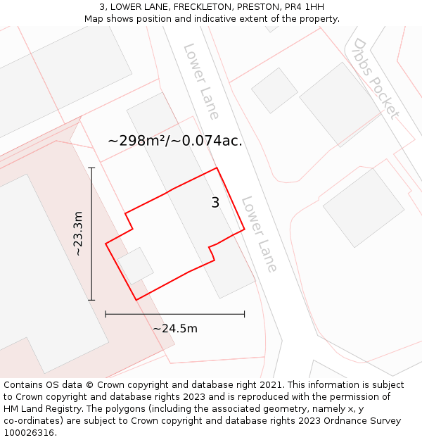 3, LOWER LANE, FRECKLETON, PRESTON, PR4 1HH: Plot and title map