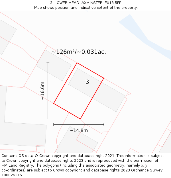 3, LOWER MEAD, AXMINSTER, EX13 5FP: Plot and title map