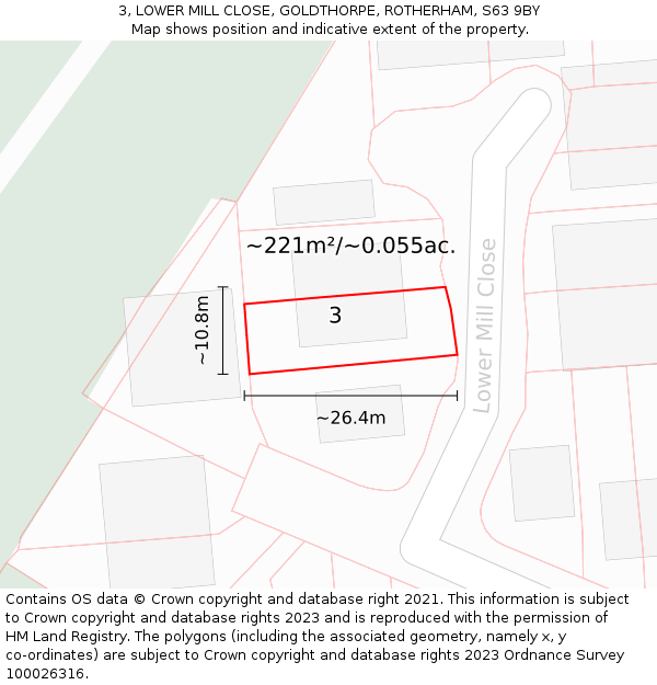 3, LOWER MILL CLOSE, GOLDTHORPE, ROTHERHAM, S63 9BY: Plot and title map