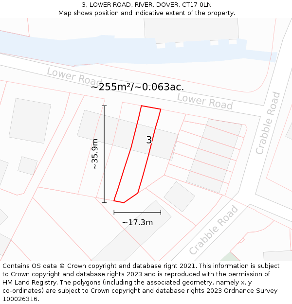 3, LOWER ROAD, RIVER, DOVER, CT17 0LN: Plot and title map
