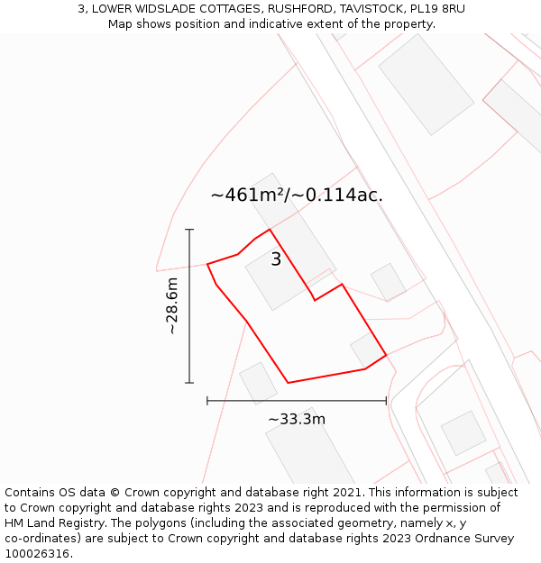 3, LOWER WIDSLADE COTTAGES, RUSHFORD, TAVISTOCK, PL19 8RU: Plot and title map
