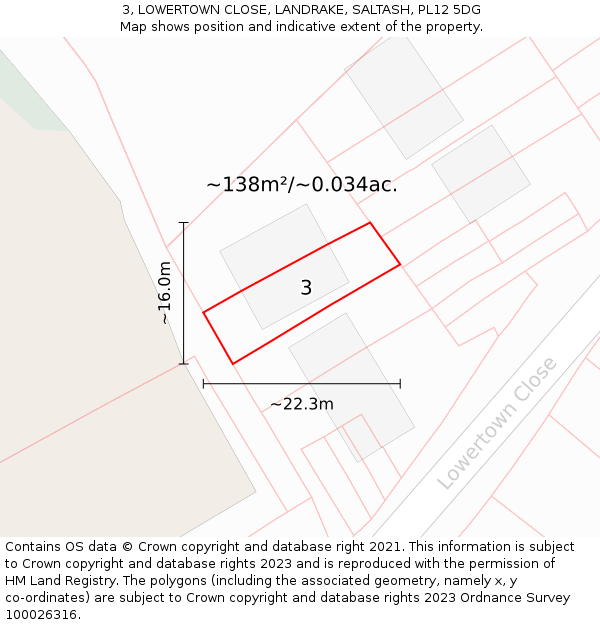 3, LOWERTOWN CLOSE, LANDRAKE, SALTASH, PL12 5DG: Plot and title map