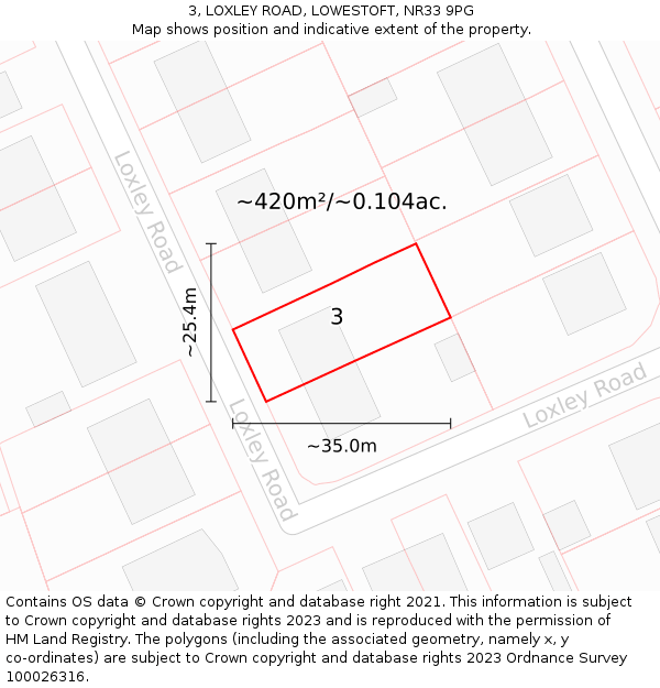 3, LOXLEY ROAD, LOWESTOFT, NR33 9PG: Plot and title map