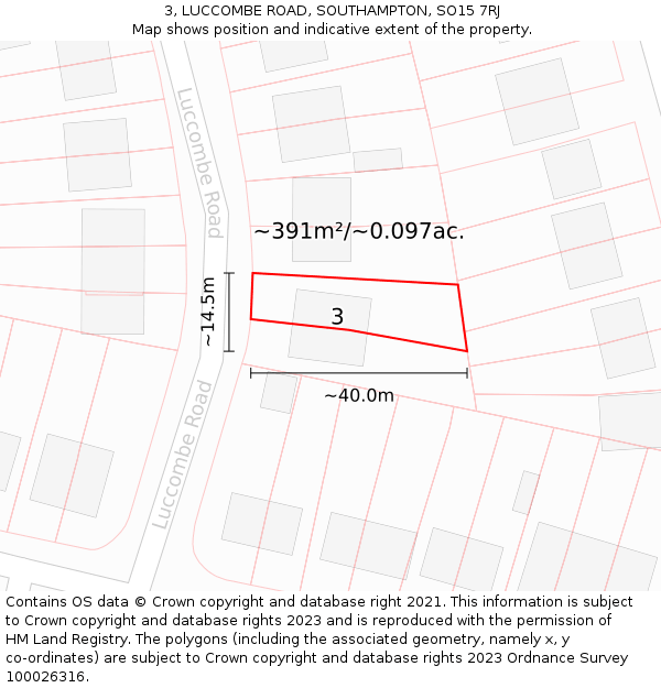 3, LUCCOMBE ROAD, SOUTHAMPTON, SO15 7RJ: Plot and title map