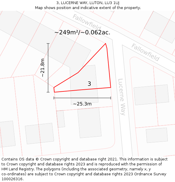 3, LUCERNE WAY, LUTON, LU3 1UJ: Plot and title map