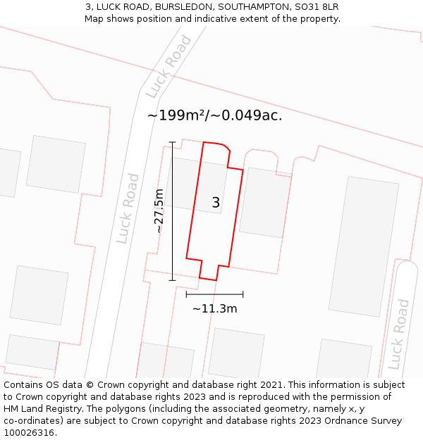 3, LUCK ROAD, BURSLEDON, SOUTHAMPTON, SO31 8LR: Plot and title map