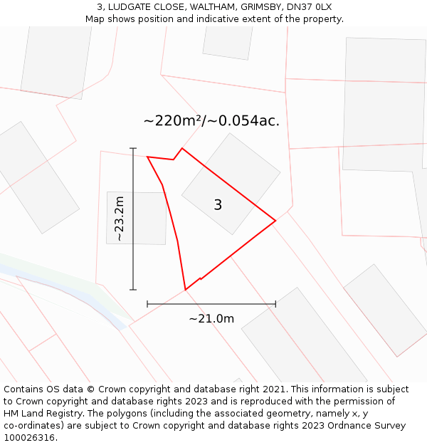 3, LUDGATE CLOSE, WALTHAM, GRIMSBY, DN37 0LX: Plot and title map