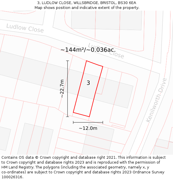 3, LUDLOW CLOSE, WILLSBRIDGE, BRISTOL, BS30 6EA: Plot and title map