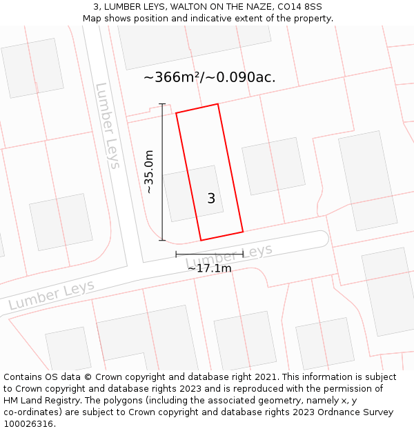 3, LUMBER LEYS, WALTON ON THE NAZE, CO14 8SS: Plot and title map