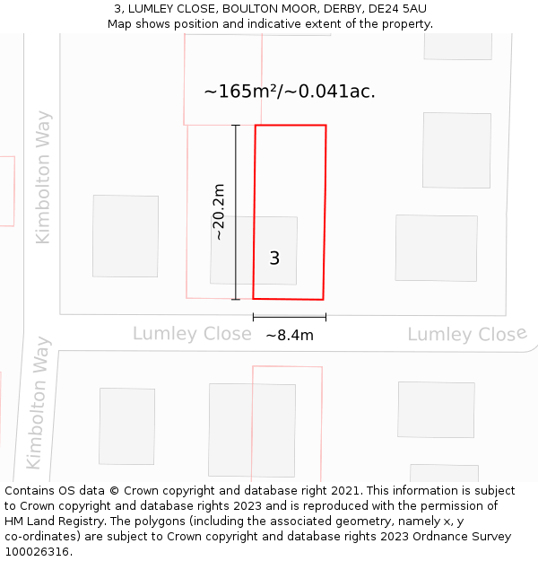 3, LUMLEY CLOSE, BOULTON MOOR, DERBY, DE24 5AU: Plot and title map