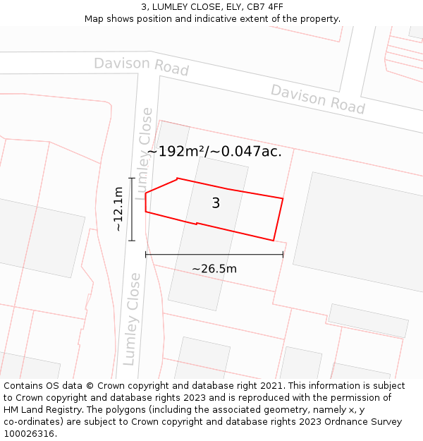 3, LUMLEY CLOSE, ELY, CB7 4FF: Plot and title map