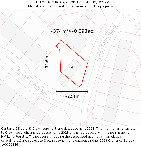 3, LUNDS FARM ROAD, WOODLEY, READING, RG5 4PY: Plot and title map
