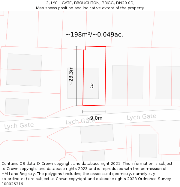 3, LYCH GATE, BROUGHTON, BRIGG, DN20 0DJ: Plot and title map