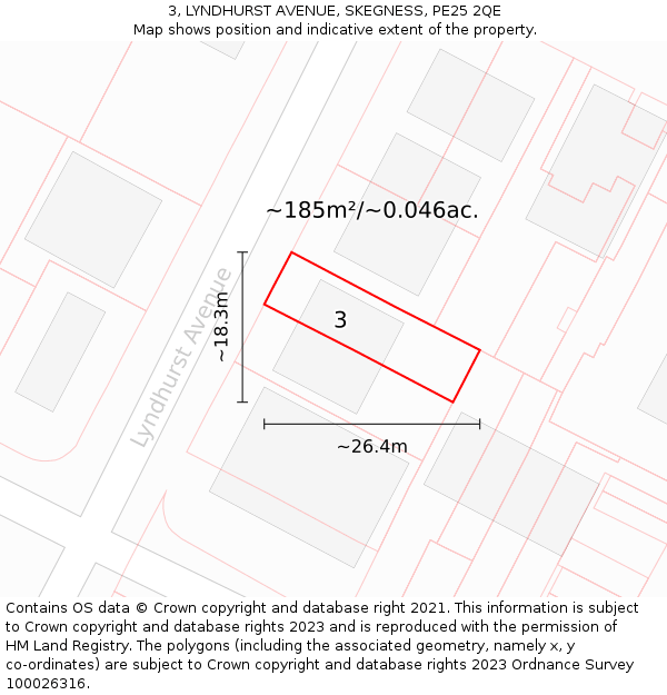 3, LYNDHURST AVENUE, SKEGNESS, PE25 2QE: Plot and title map