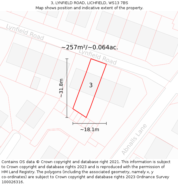 3, LYNFIELD ROAD, LICHFIELD, WS13 7BS: Plot and title map