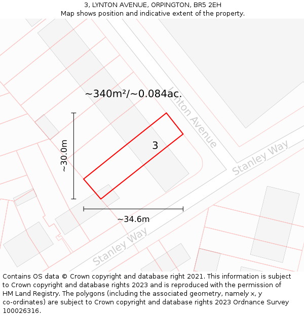 3, LYNTON AVENUE, ORPINGTON, BR5 2EH: Plot and title map