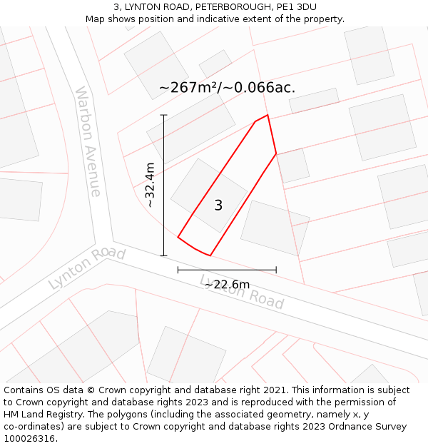 3, LYNTON ROAD, PETERBOROUGH, PE1 3DU: Plot and title map