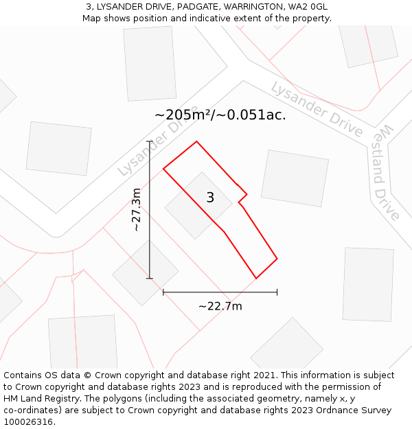 3, LYSANDER DRIVE, PADGATE, WARRINGTON, WA2 0GL: Plot and title map