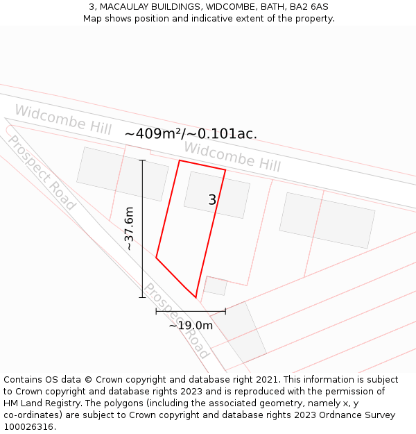 3, MACAULAY BUILDINGS, WIDCOMBE, BATH, BA2 6AS: Plot and title map