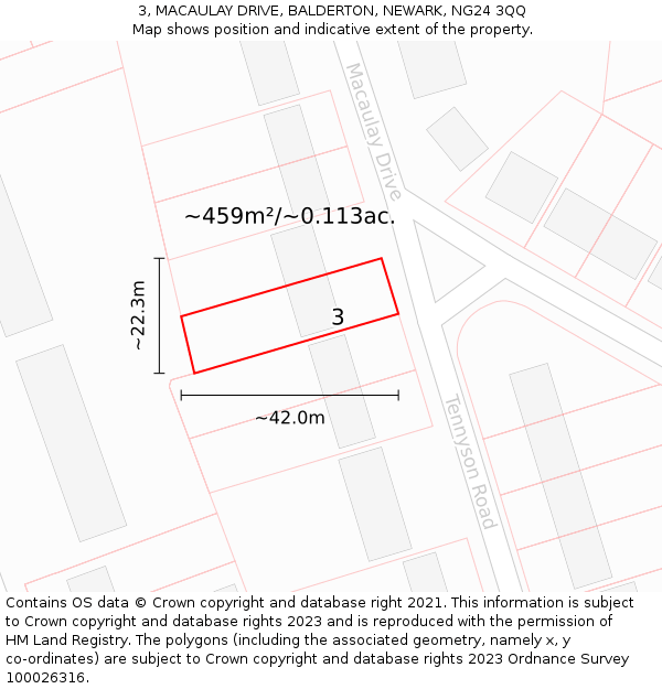 3, MACAULAY DRIVE, BALDERTON, NEWARK, NG24 3QQ: Plot and title map